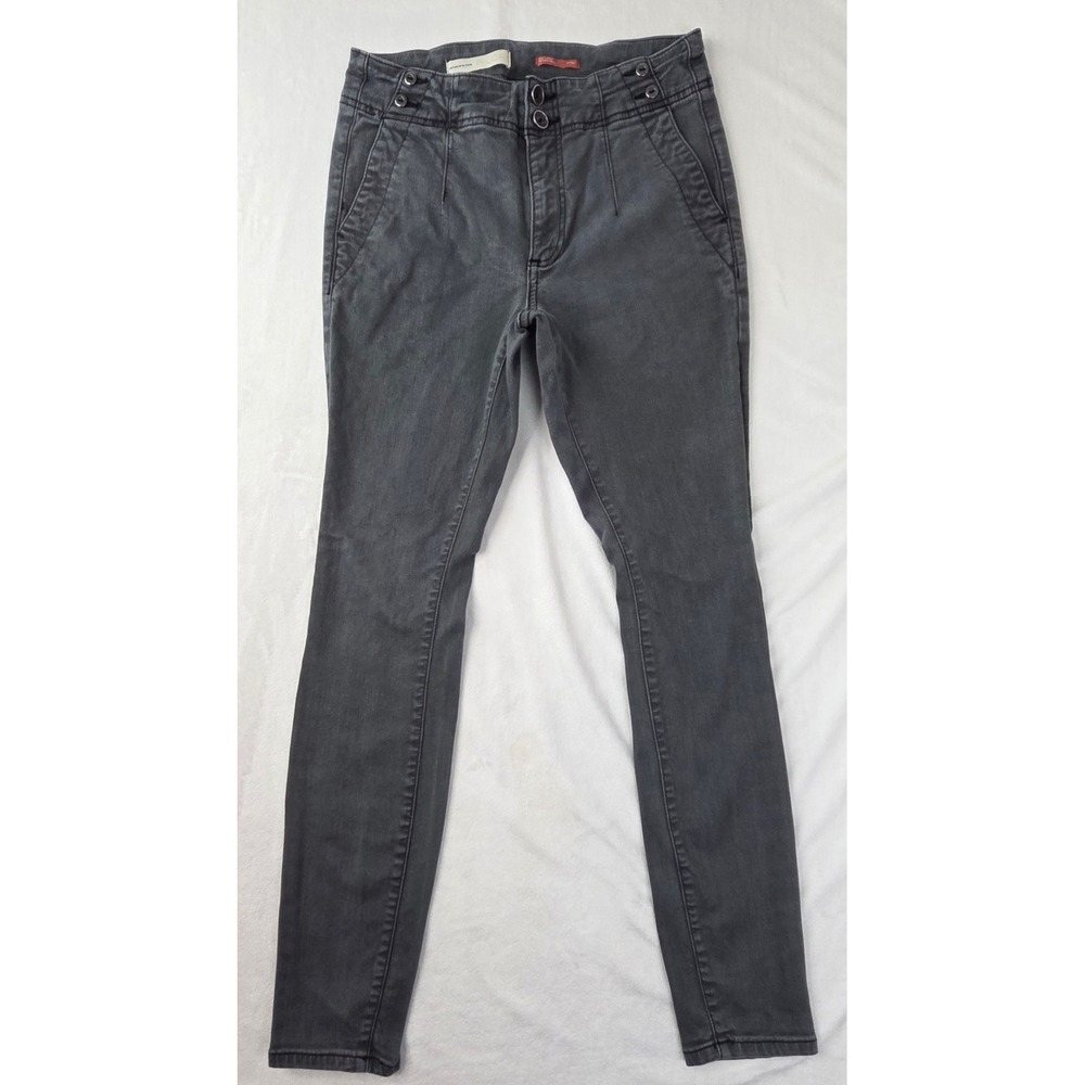 Anthropologie Pilcro Pants Womens 27 Tall Gray Button Detail Skinny Good